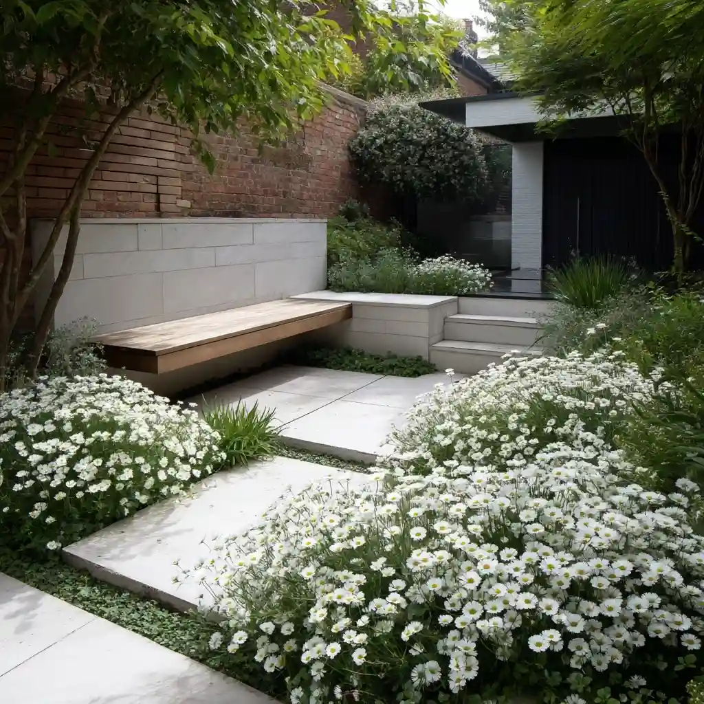 Serene White Floral Contemporary Garden Design