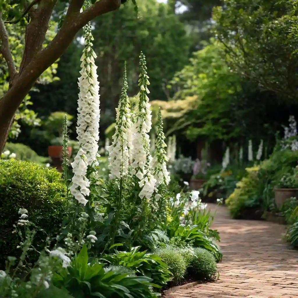 Elegant White Foxglove and Greenery Garden