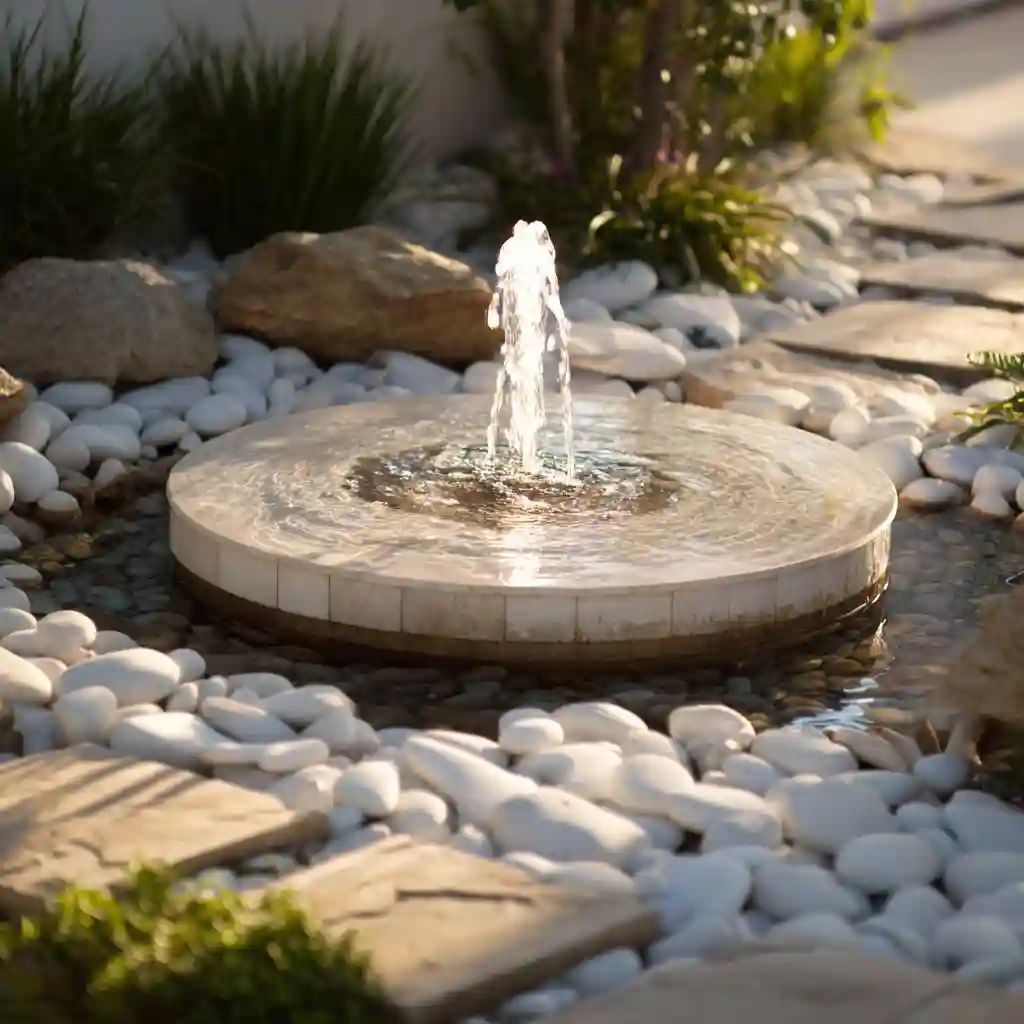 White Stone Fountain Accents