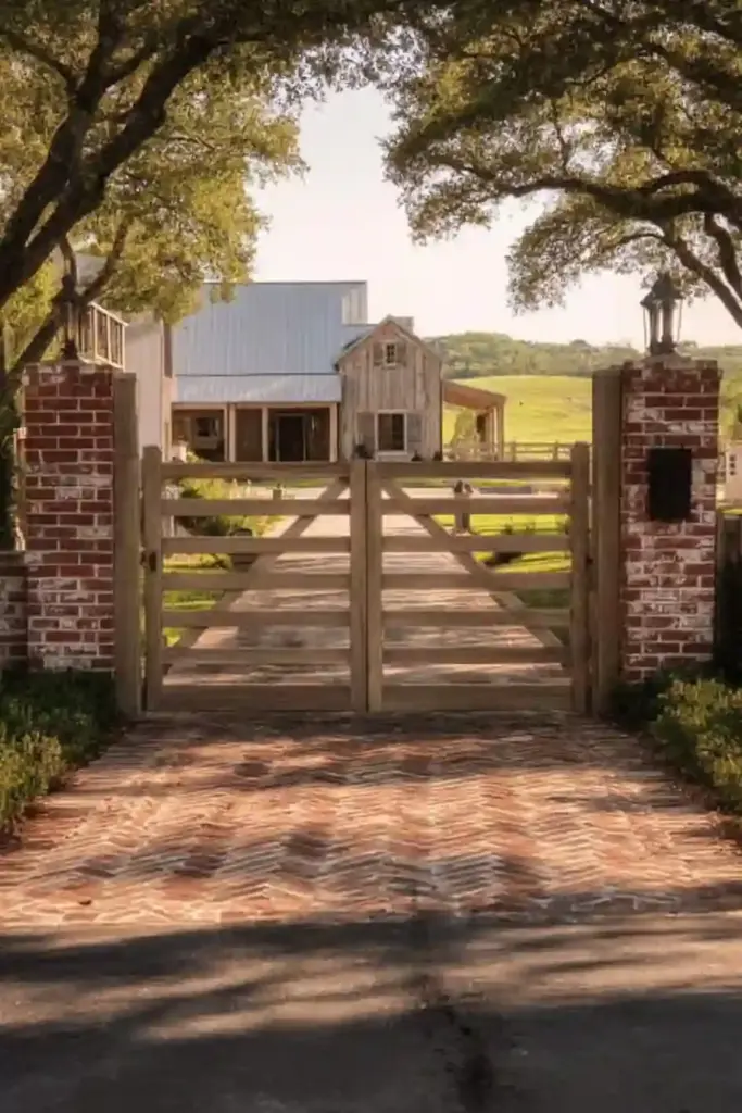 Horizontal Plank Gates With Rustic Brick Posts