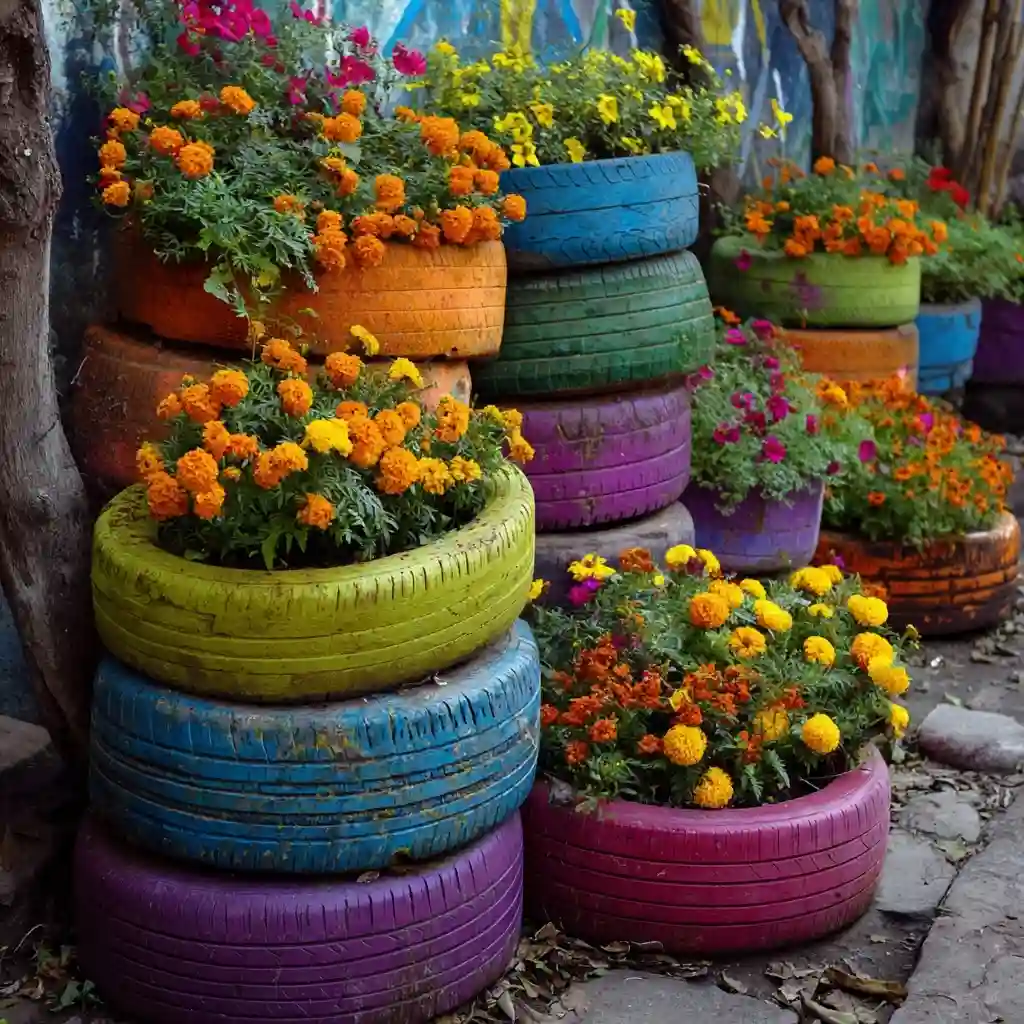 Repurpose Old Tires Flower Bed