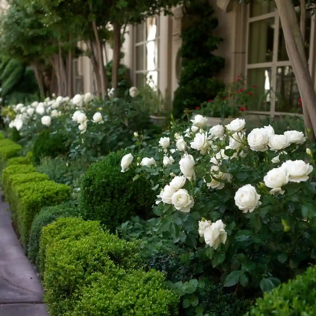 Elegant White Rose and Greenery Garden