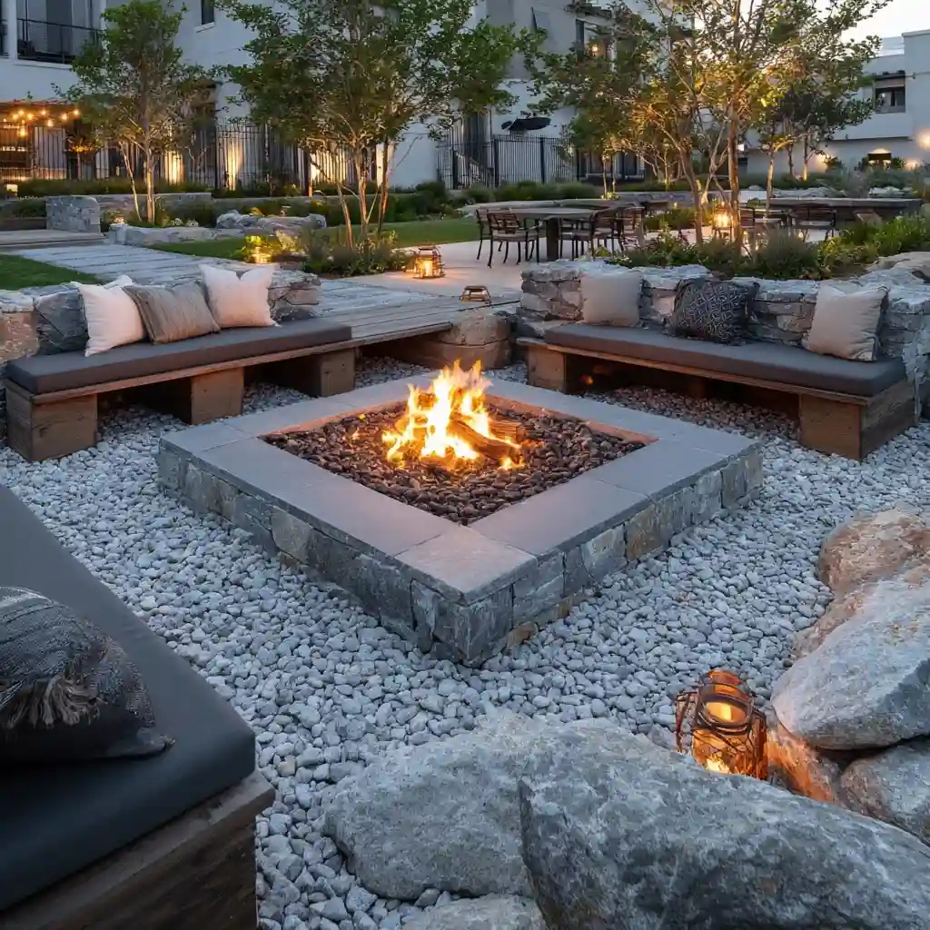 White Stone Fire Pit Surround