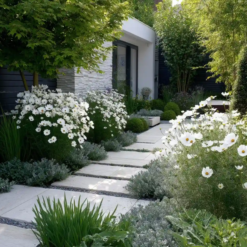 Serene White Flower Minimalist Garden Design