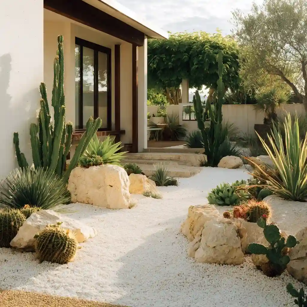 Cactus and Succulent White Stone Display