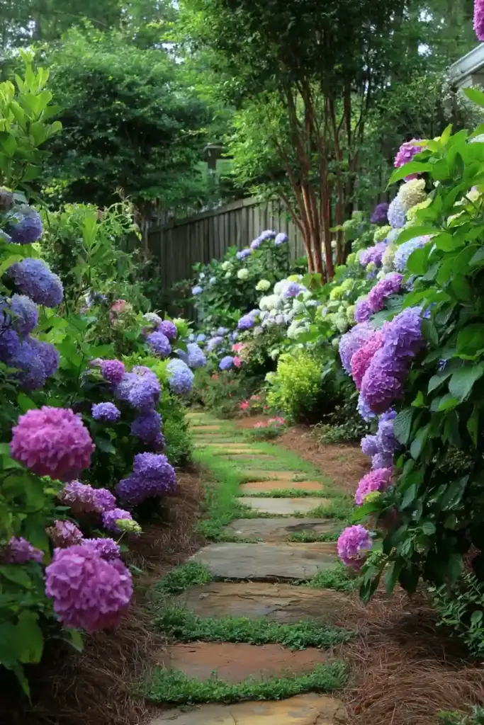 Hydrangeas Flanking a Pathway