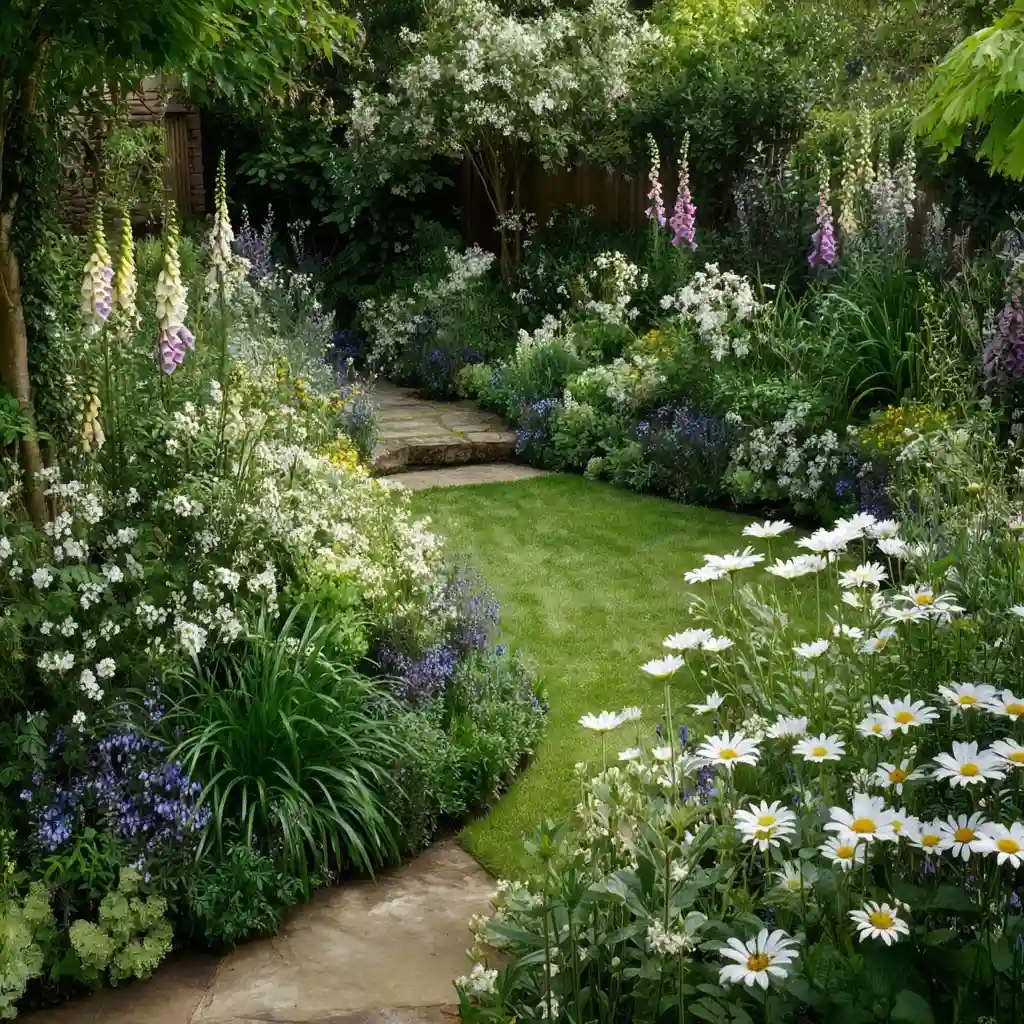 Peaceful White Flower Border Landscape Design