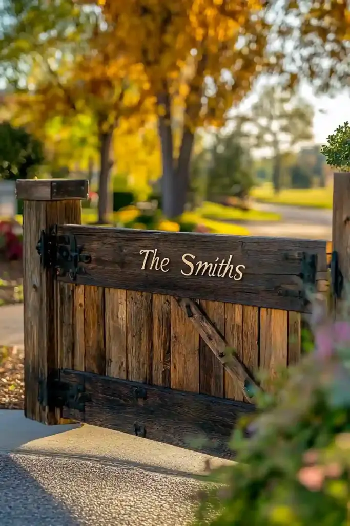 Z-Brace Wooden Gate With Wooden Sign