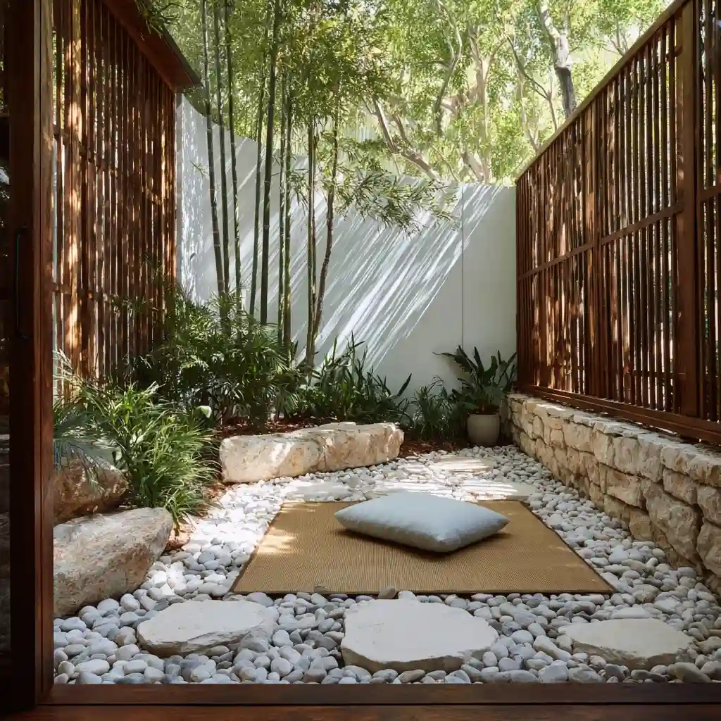 Outdoor Yoga Nook with White Stones