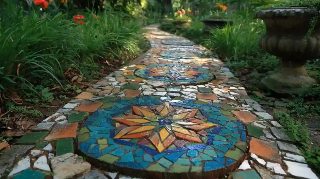Repurposed Dish Mosaic Stepping Stones