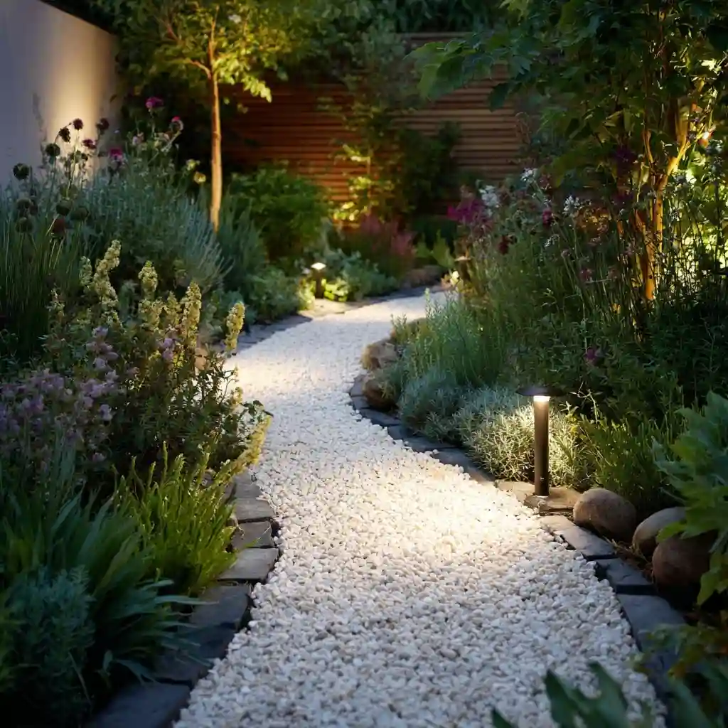 Pathway Lights with White Stones