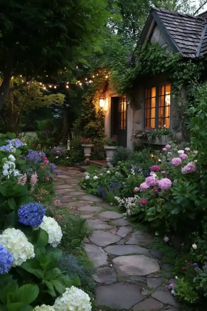 Cottage Garden with Hydrangeas