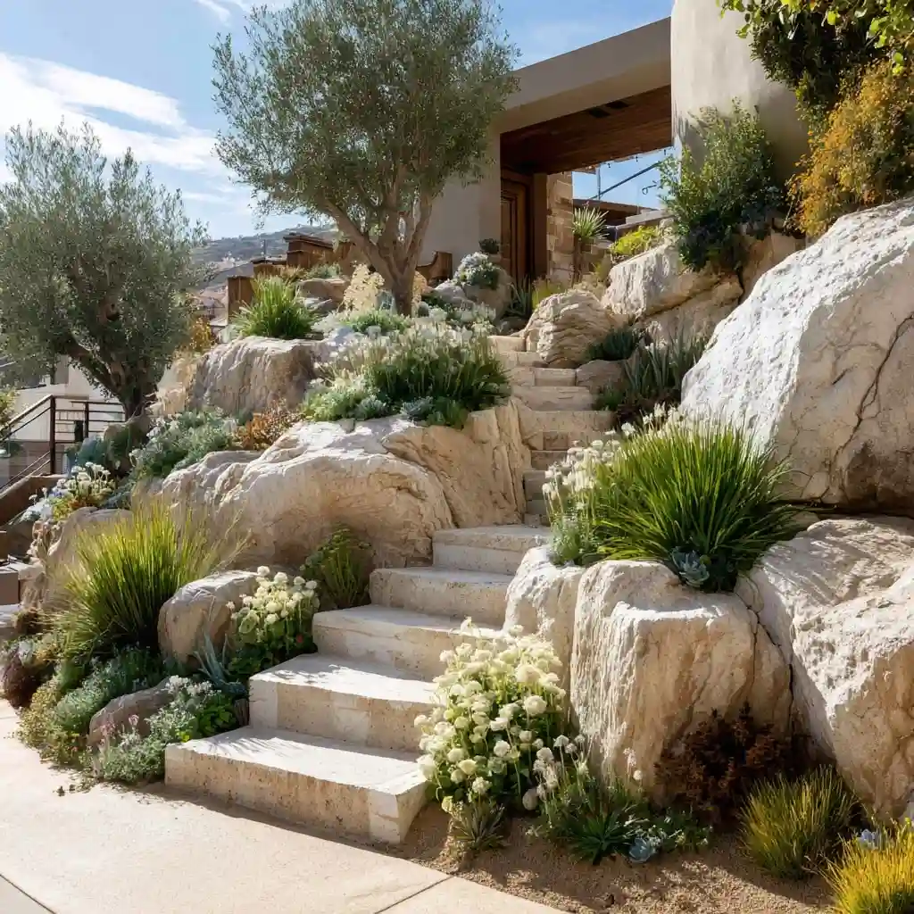 Layered White Stone Rock Garden