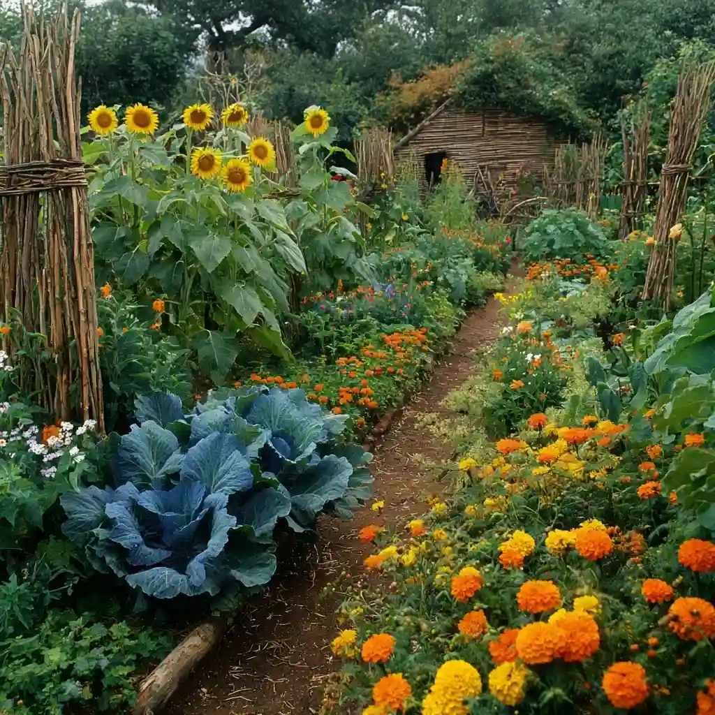 Rustic Garden with Edibles & Blossoms