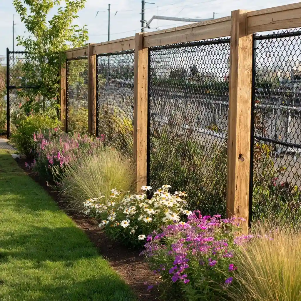 Chain Link Fence with Wood Frame