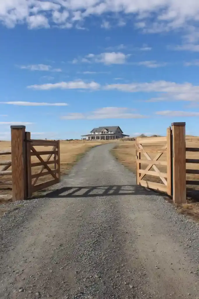 Double Farm-Style Gates With Wooden Posts