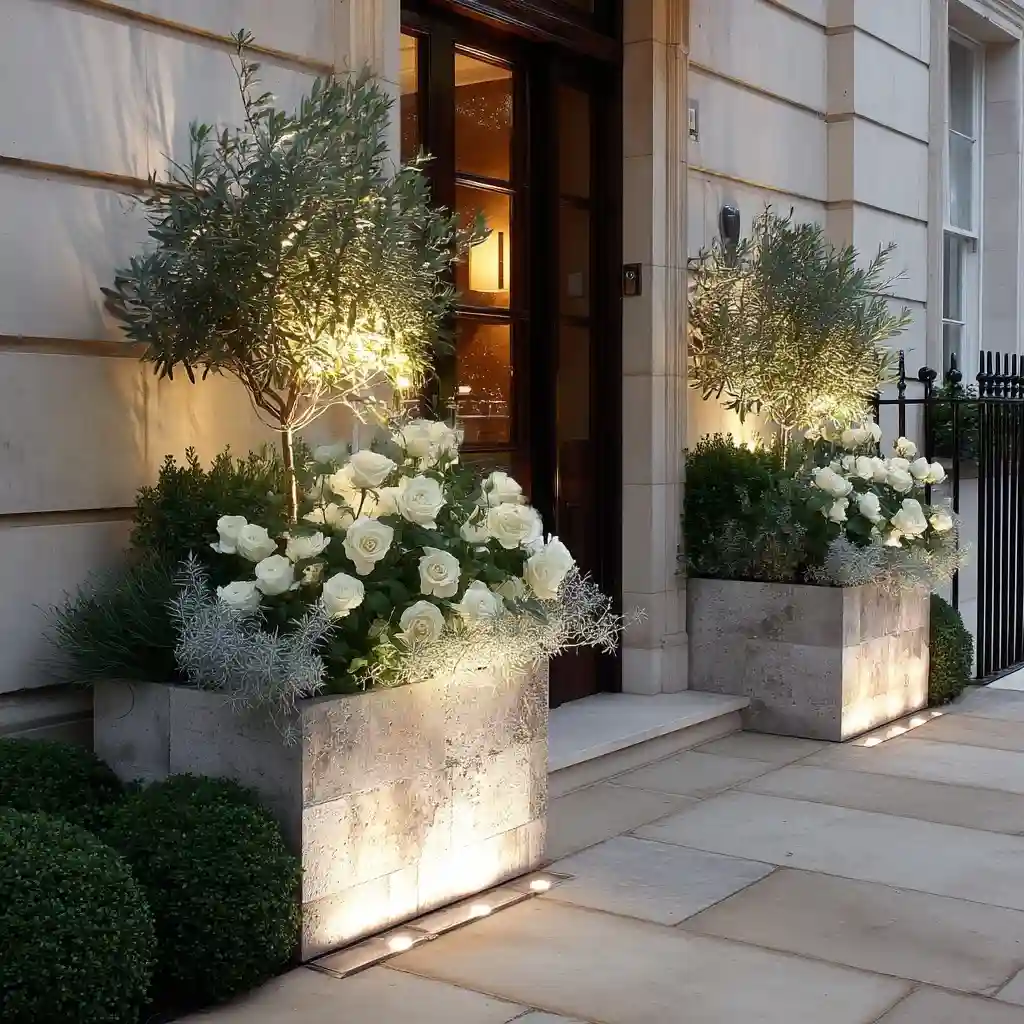 Serene White Rose Container Garden Design