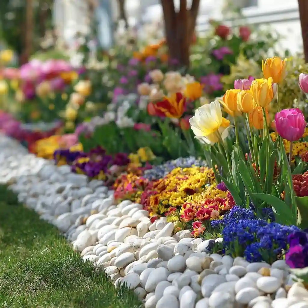 Flowerbed White Stone Borders