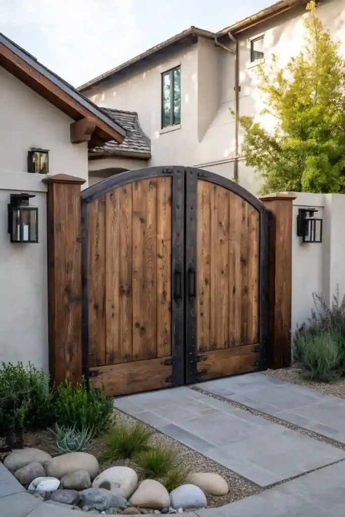 Arched Wooden Gates With Metal Frame