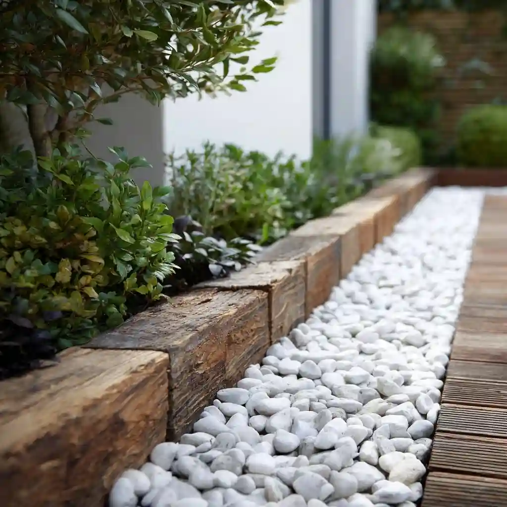 White Stone and Timber Edging