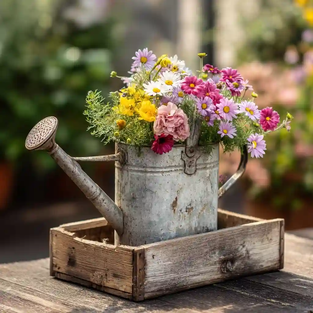 Vintage Watering Can Flower Display