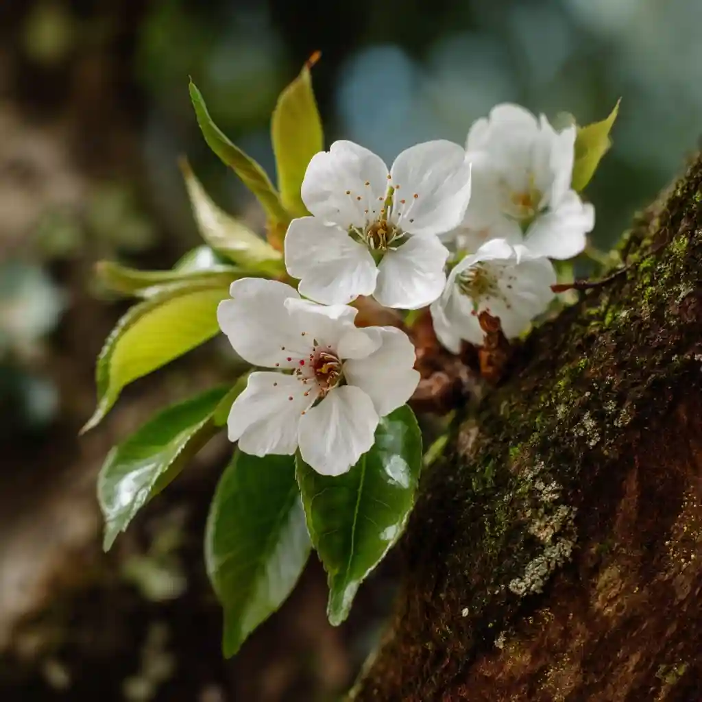 Contrasting Colors: White Cherry Blossoms
