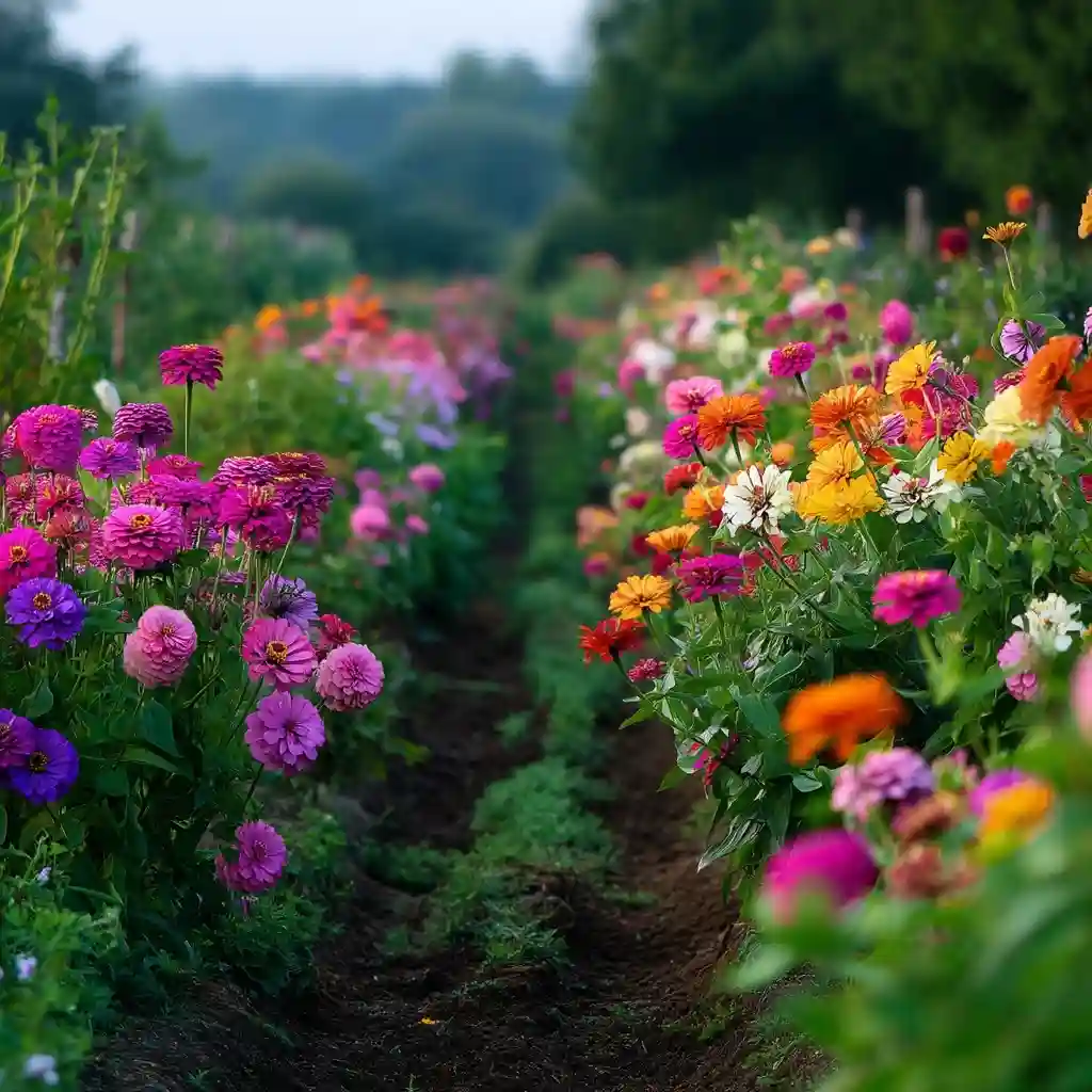 Cut-Flower Row Garden (Zinnia, Dahlia, Cosmos)