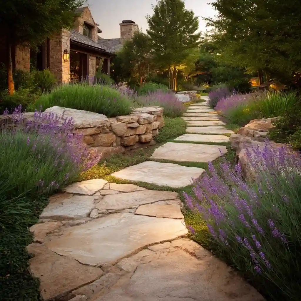 Lavender Garden with Stone Pathway
