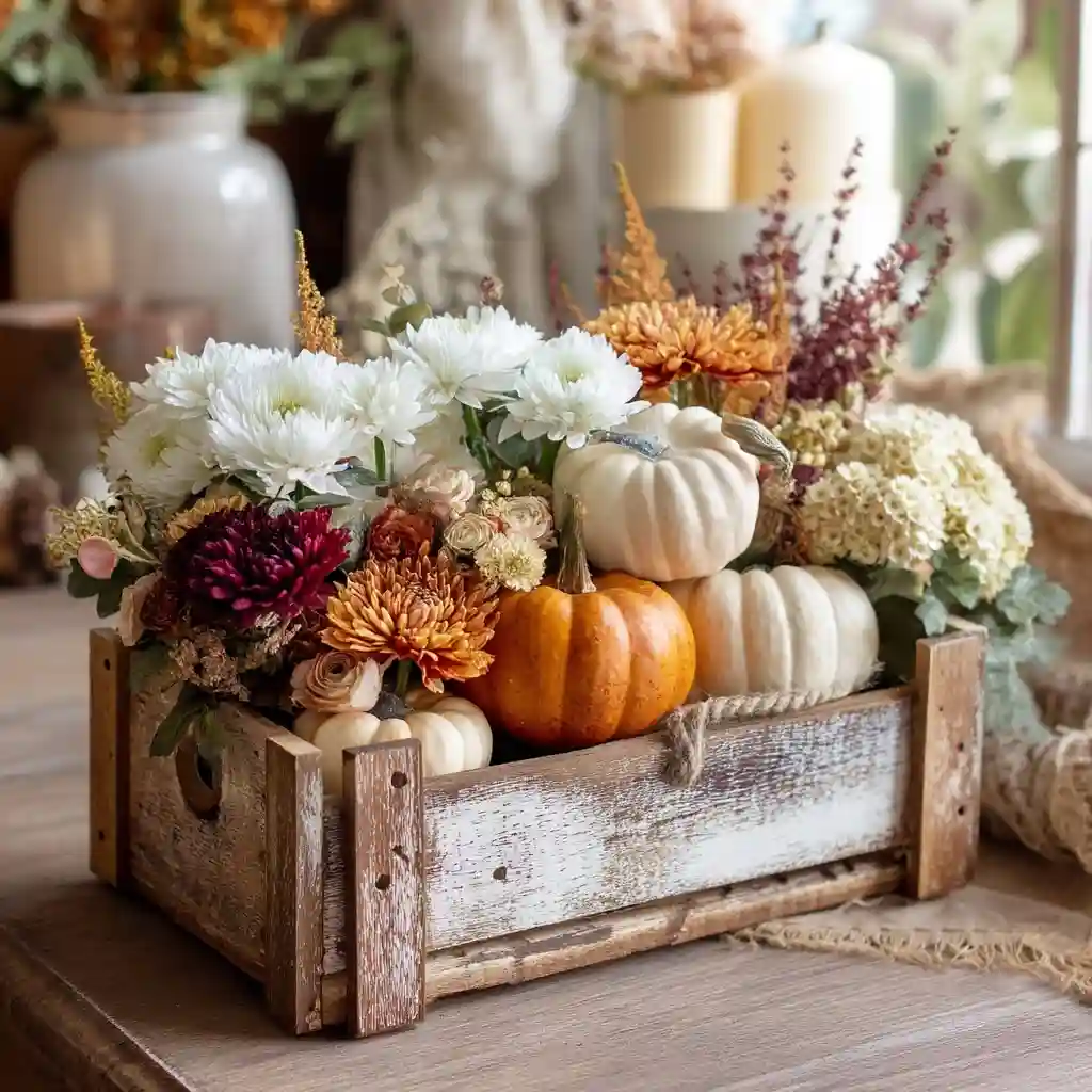 Farmhouse Crate with Pumpkins & Mixed Florals
