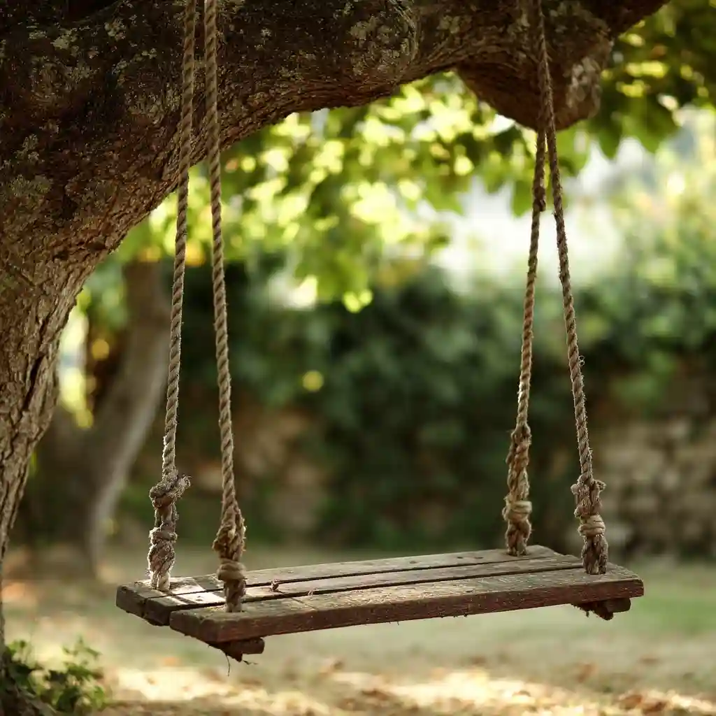 Wooden Swing Hanging from a Tree