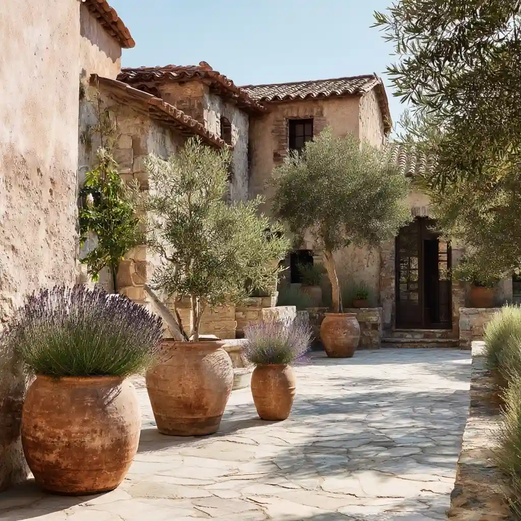 Mediterranean-Style Lavender Courtyard