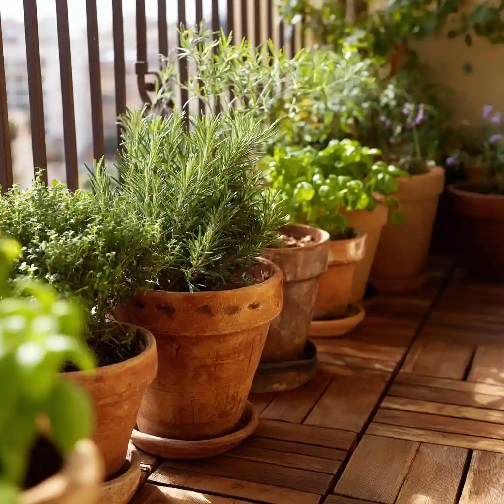 Herb Garden with Clay Pots