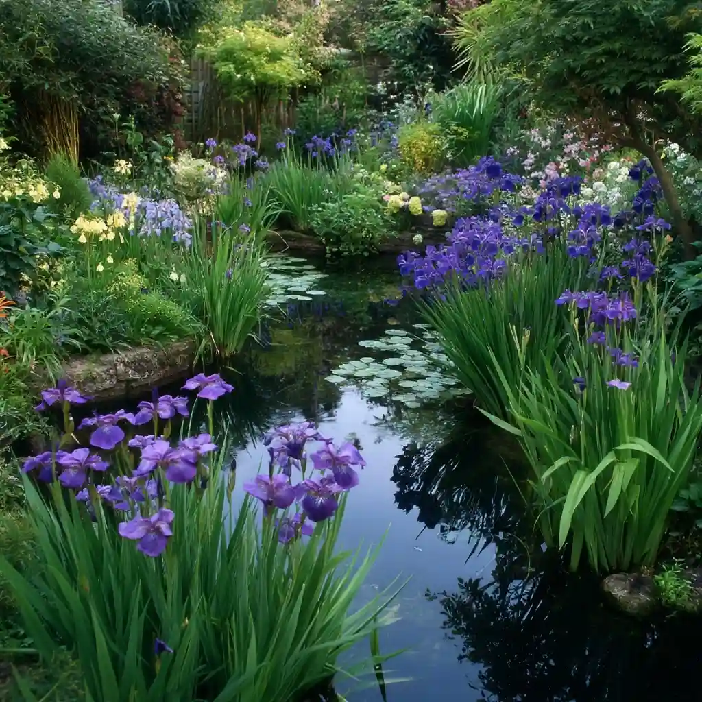 Water Feature With Moisture-Loving Flowers