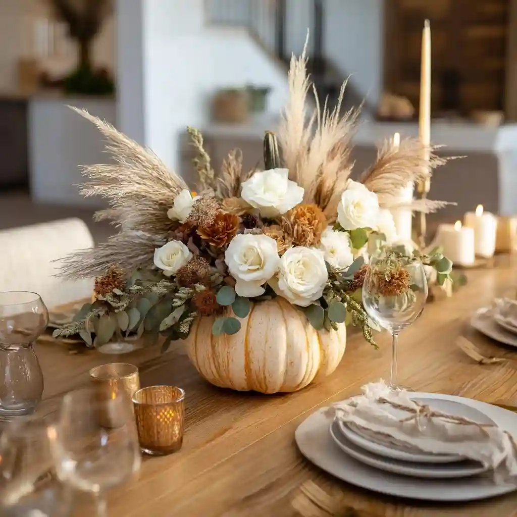 Boho Pumpkin with Pampas Grass & Seeded Eucalyptus