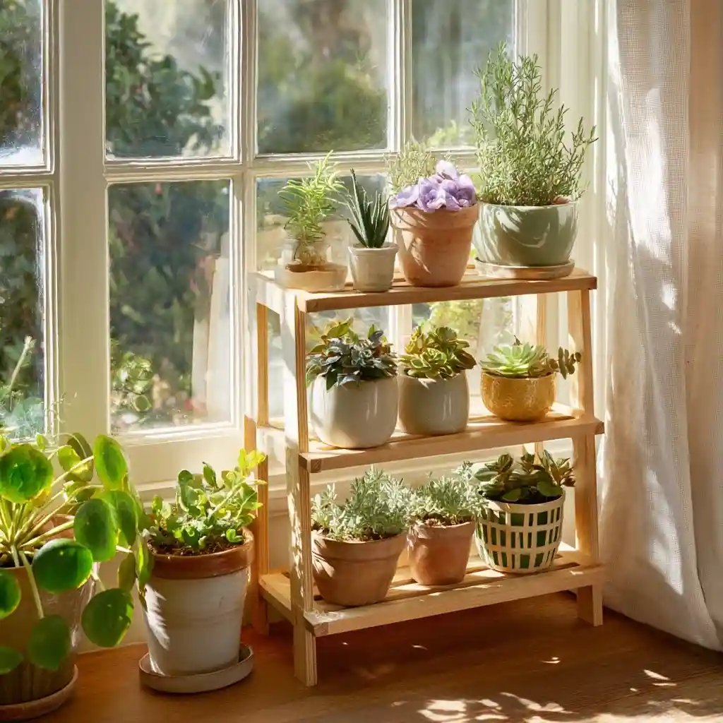 Plant Shelves Near Sunny Window