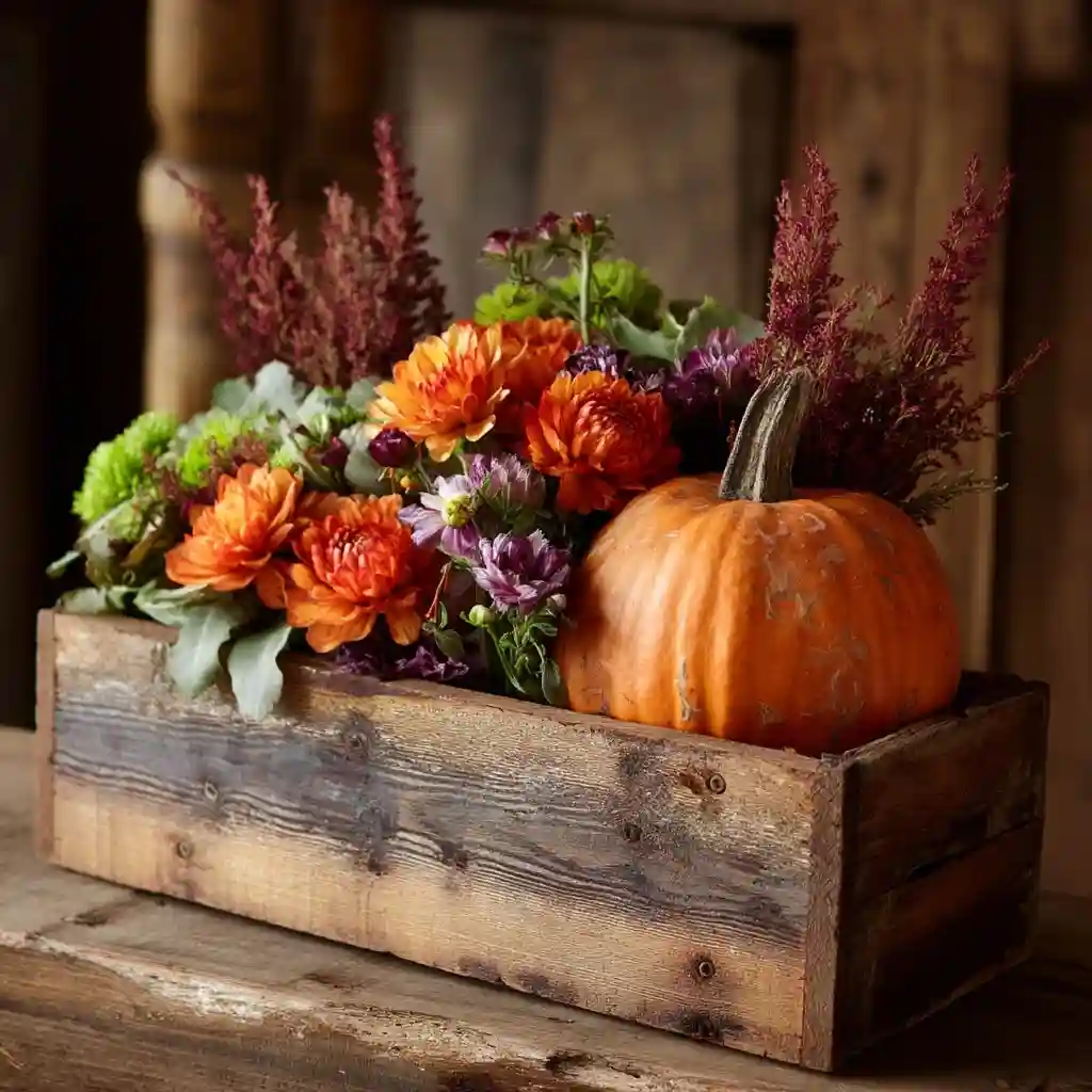 Rustic Wood Box Pumpkin Insert (Oasis)