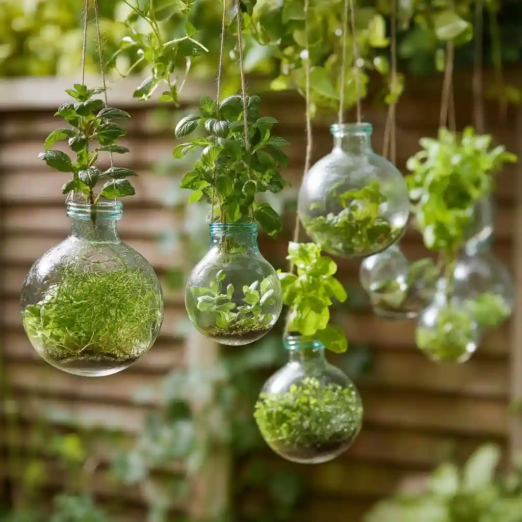 Hanging Glass Bulb Herb Planters