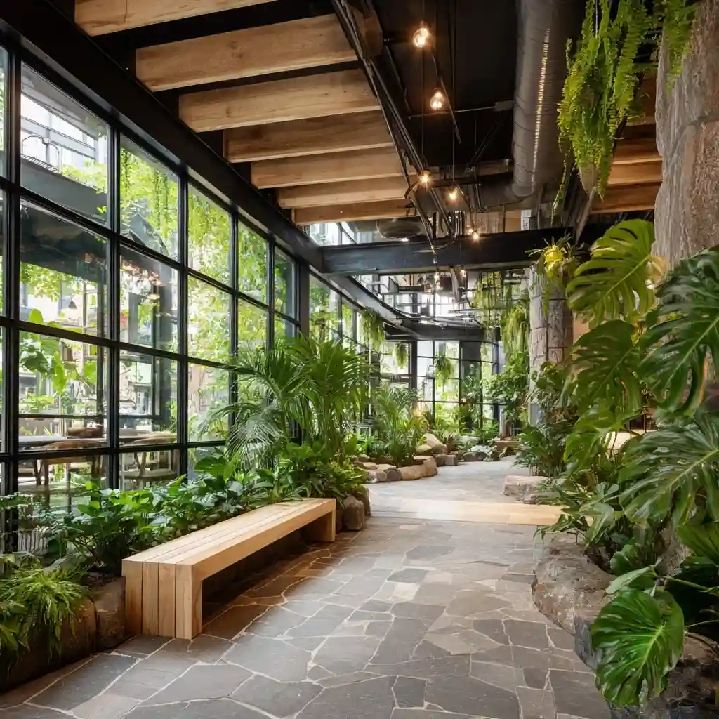 Urban Jungle Courtyard with Mirror Walls to Amplify Greenery and Light