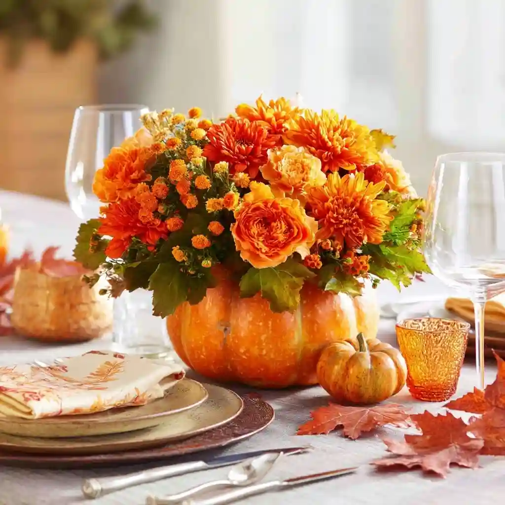 Monochrome Orange Arrangement with Maple Leaves