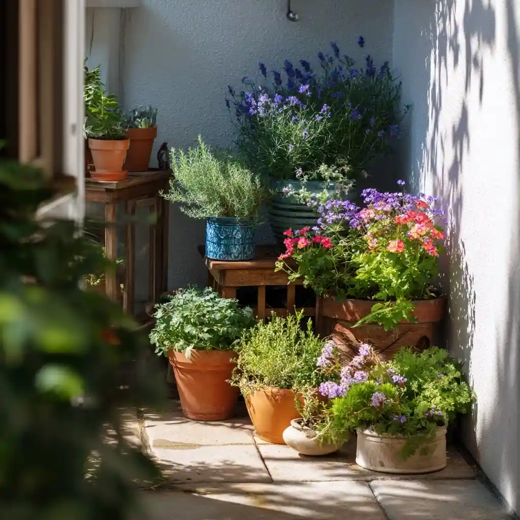 Potted Plants in a Sunny Corner
