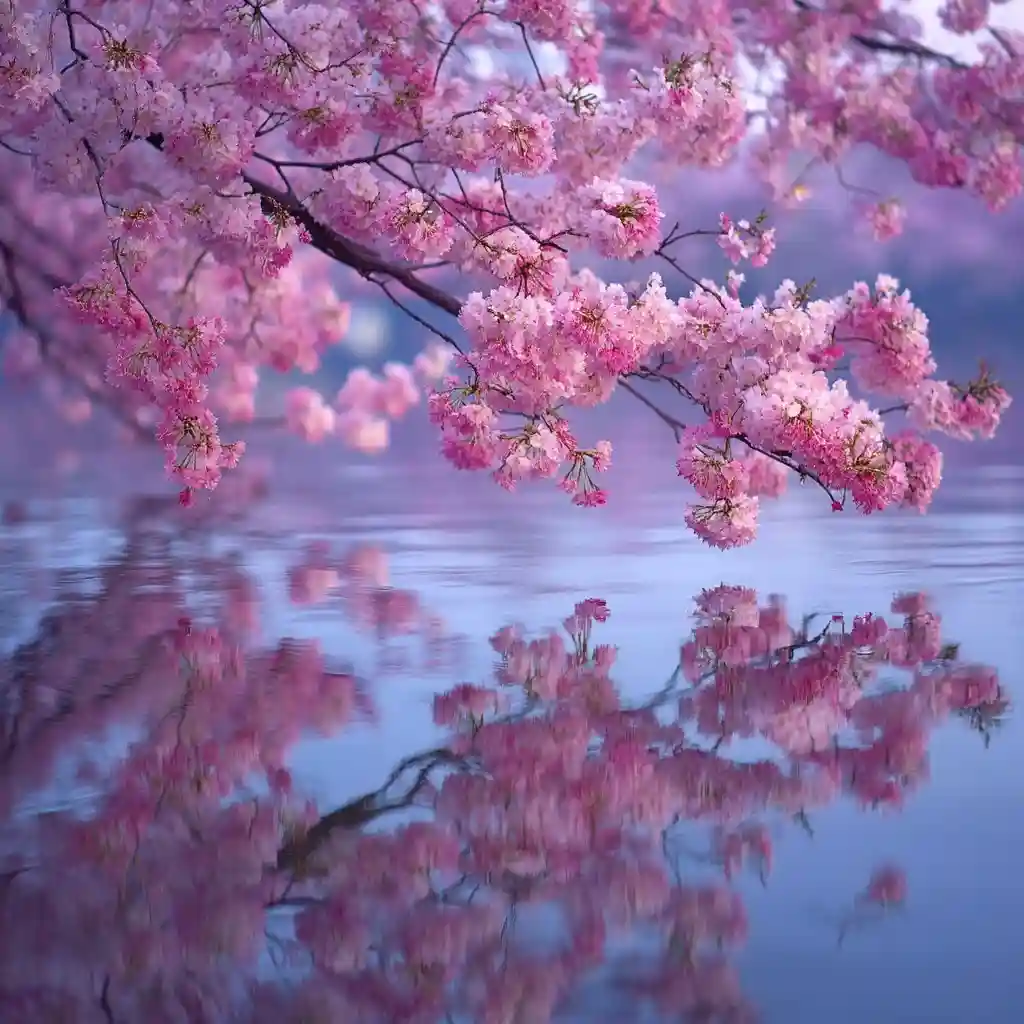 Waterside Serenity: Cherry Blossom Reflections