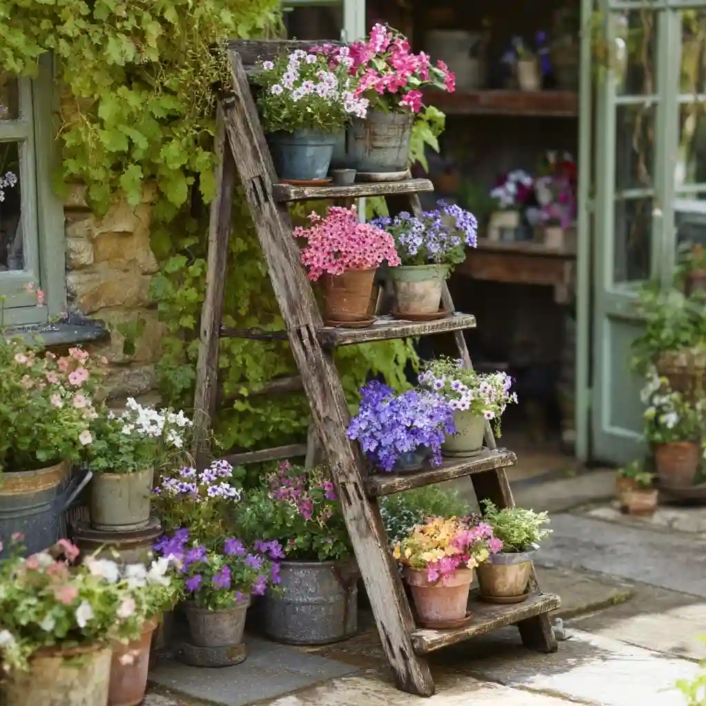 Ladder Shelf with Potted Plants