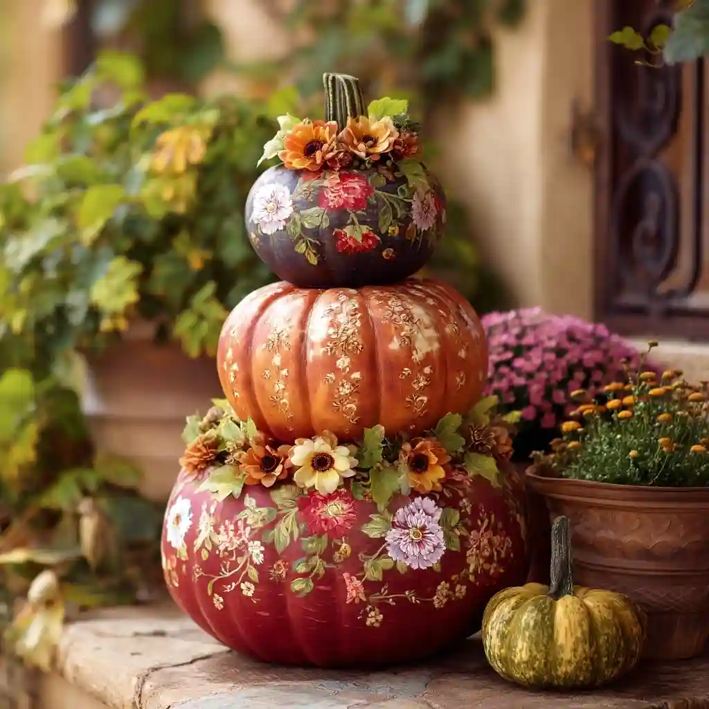 Stacked Pumpkin Topiary with Floral Inserts