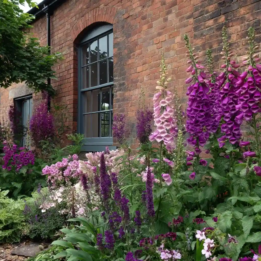 Purple and Pink Flowers Blooming in Front of a Window
