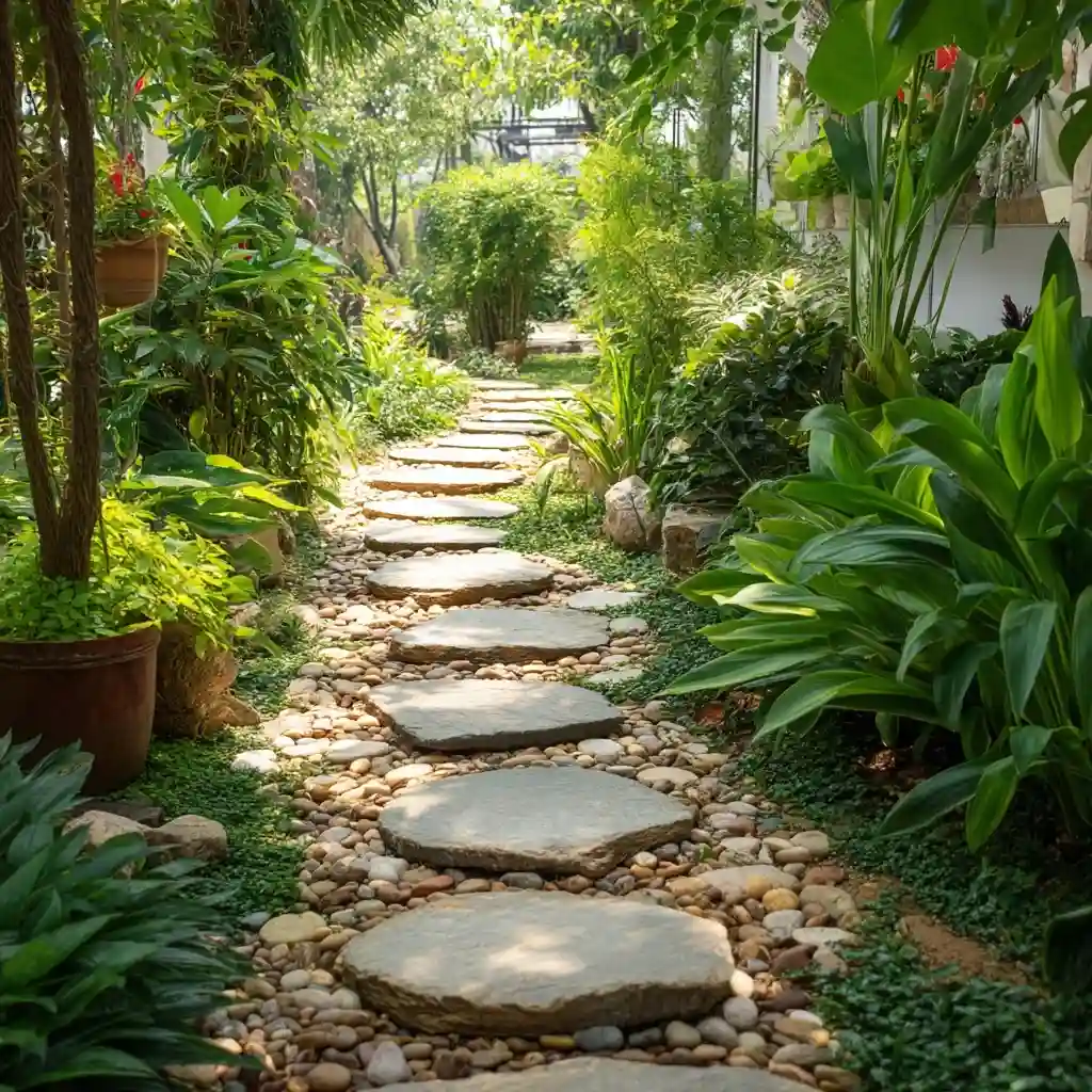 Garden Path with Pebbles and Stepping Stones