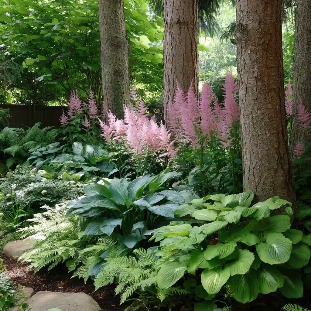 Shady Woodland Edge (Hostas, Astilbe, Ferns)