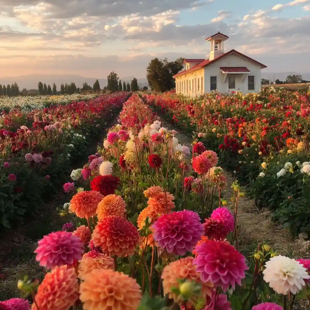 A Field of Dahlias in Full Bloom
