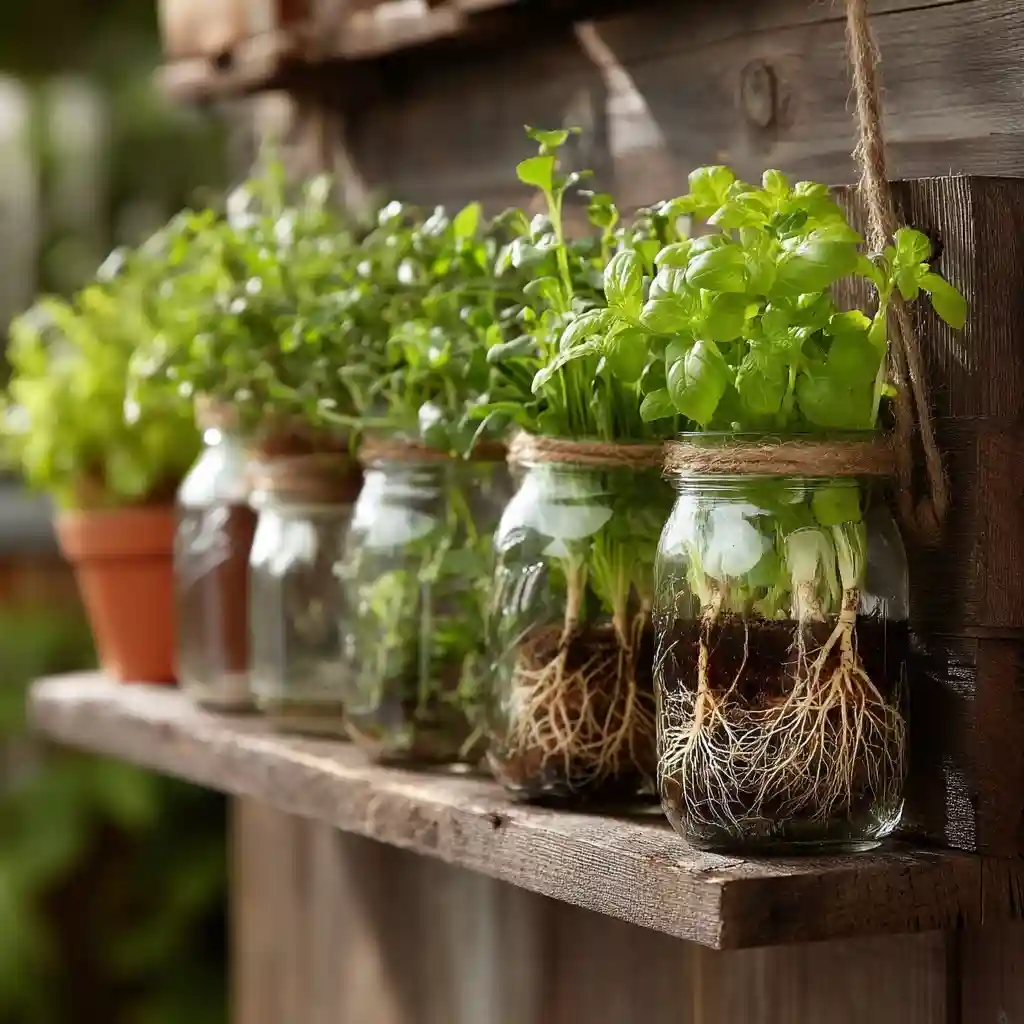 Herb Garden in Mason Jars