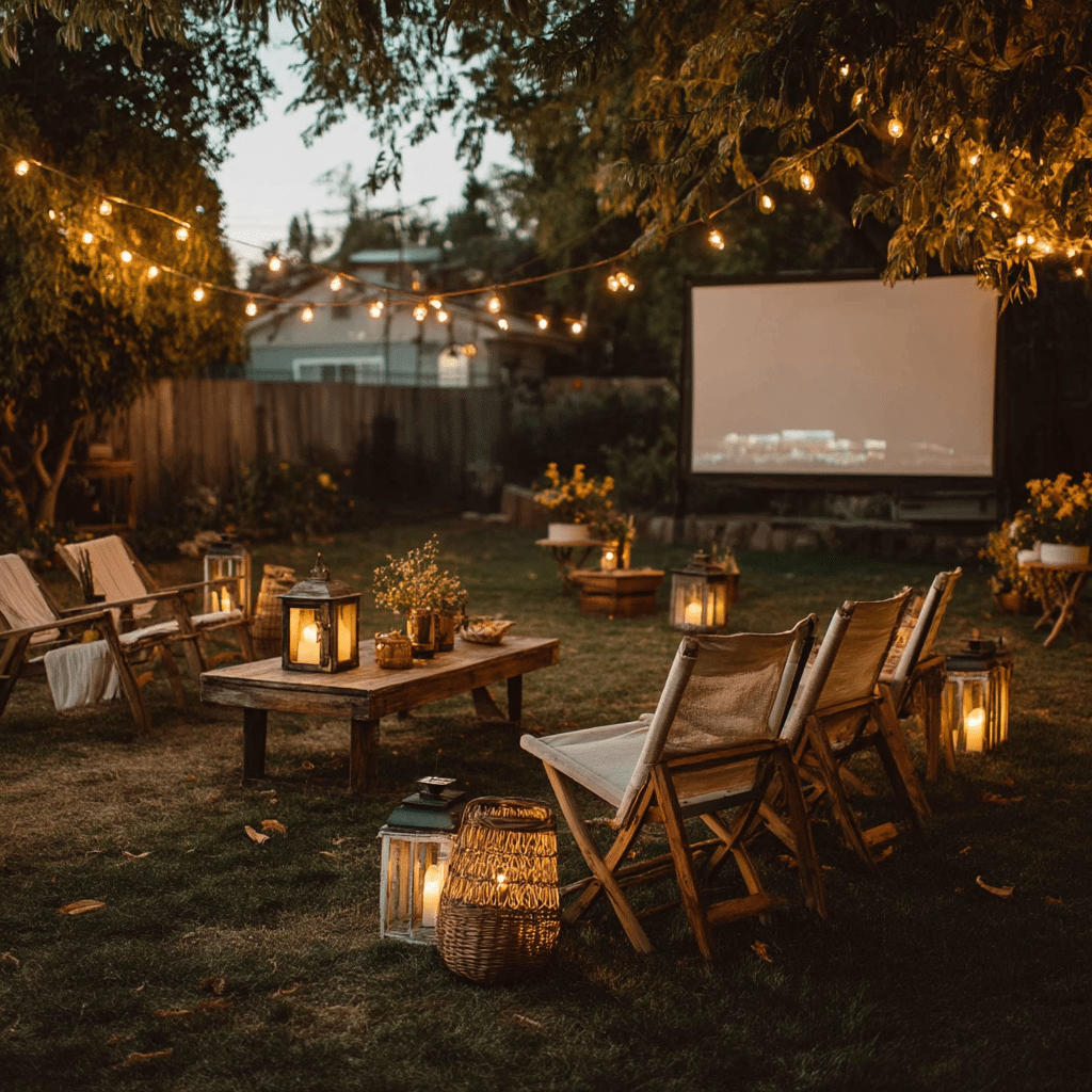 Outdoor Movie Screen & Vintage Chairs