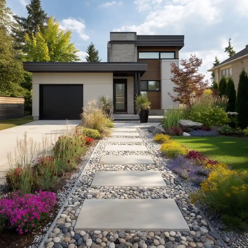 Modern Walkway with Pebbles